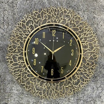 Đồng hồ treo tường viền san hô mạ vàng mặt đen